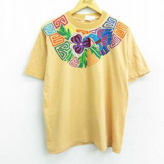 古着 半袖 ビンテージ Tシャツ レディース 90年代 90s 鳥 花 クルーネック オレンジ 22jun06 中古(ミニワンピース)