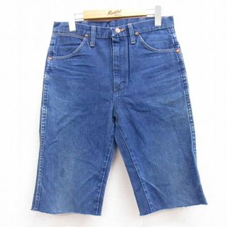 ラングラー(Wrangler)のW30★古着 ラングラー Wrangler ショート パンツ ショーツ メンズ ヒゲ コットン 紺 ネイビー デニム 22may06 中古 ボトムス 短パン ショーパン ハーフ(ワークパンツ/カーゴパンツ)