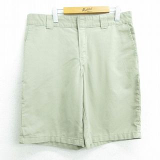 ディッキーズ(Dickies)のW36★古着 ディッキーズ Dickies ショート ワーク パンツ ショーツ メンズ リラックスフィット ベージュ カーキ 22may10 中古 ボトムス 短パン ショーパン(ワークパンツ/カーゴパンツ)