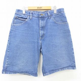 ラングラー(Wrangler)のW34★古着 ラングラー Wrangler ショート パンツ ショーツ メンズ リラックスフィット コットン 紺 ネイビー デニム 22may23 中古 ボトムス 短パン ショーパン ハーフ(ワークパンツ/カーゴパンツ)