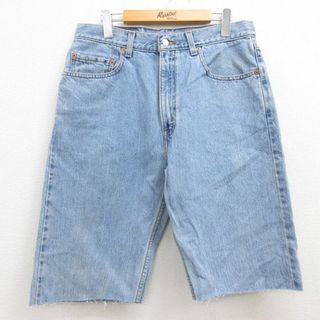 リーバイス(Levi's)のW34★古着 リーバイス Levis 505 ショート パンツ ショーツ メンズ 00年代 00s コットン 紺 ネイビー デニム 22jun10 中古 ボトムス 短パン ショーパン ハーフ(ワークパンツ/カーゴパンツ)