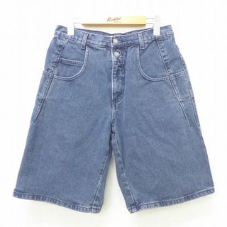 ゲス(GUESS)のW29★古着 ゲス GUESS ブランド ショート パンツ ショーツ メンズ 90年代 90s ワンポイントロゴ コットン USA製 紺 ネイビー デニム 22jun23 中古 ボトムス 短パン ショーパン ハーフ(ワークパンツ/カーゴパンツ)