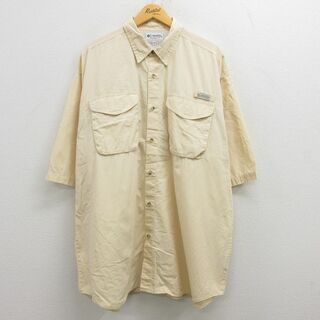 コロンビア(Columbia)のXL★古着 コロンビア COLUMBIA 半袖 フィッシング シャツ メンズ 00年代 00s PFG 大きいサイズ ロング丈 コットン 薄ベージュ系 カーキ 内側メッシュ 22apr25 中古 トップス(シャツ)