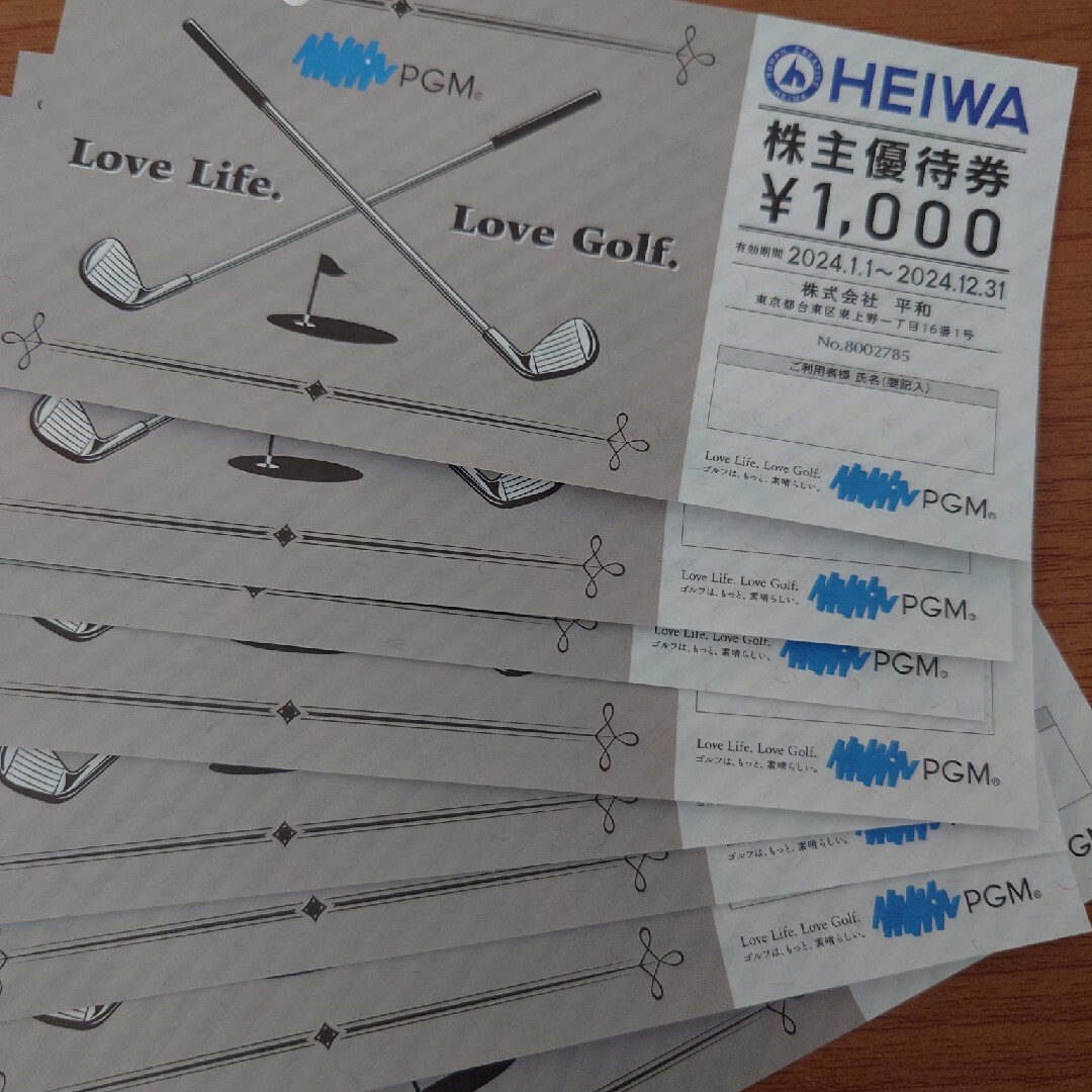 平和　HEIWA 株主優待　8000円分　ゴルフ チケットの施設利用券(ゴルフ場)の商品写真