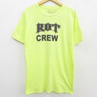 L★古着 半袖 Tシャツ メンズ バッファロースカル ROT コットン クルーネック 黄 イエロー 22may18 中古(Tシャツ/カットソー(半袖/袖なし))