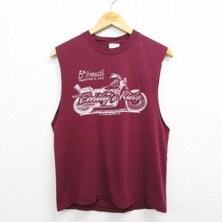 Hanes - M★古着 ヘインズ Hanes ノースリーブ ビンテージ Tシャツ メンズ 00年代 00s バイク クルーネック エンジ 22may13 中古