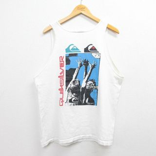 L★古着 ビンテージ タンクトップ メンズ 90年代 90s クイックシルバー QUIKSILVER バレーボール コットン クルーネック USA製 白 ホワイト 22may13 中古(タンクトップ)