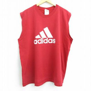 adidas - XL★古着 アディダス adidas ビンテージ ノースリーブ メンズ 00年代 00s ビッグロゴ 大きいサイズ コットン クルーネック 赤 レッド 22jun13 中古