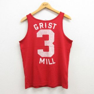 チャンピオン(Champion)のM★古着 チャンピオン champion ビンテージ タンクトップ メンズ 80年代 80s GRIST MILL 3 フロッキープリント クルーネック USA製 赤 レッド 【spe】 22jun29 中古(タンクトップ)