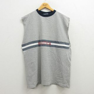 NAUTICA - XL★古着 ノーティカ NAUTICA ブランド ビンテージ ノースリーブ Tシャツ メンズ 90年代 90s ビッグロゴ コットン クルーネック USA製 グレー 霜降り他 22jun29 中古