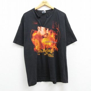 ヘインズ(Hanes)のXL★古着 ヘインズ Hanes 半袖 ビンテージ ロック バンド Tシャツ メンズ 00年代 00s ティムマグロウ コットン クルーネック 黒 ブラック 22may19 中古(Tシャツ/カットソー(半袖/袖なし))