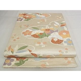 平和屋-こころ店■六通柄袋帯　唐織　雲取草花文　銀糸　正絹　逸品　A-pf6801(帯)