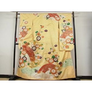 平和屋-こころ店■豪華振袖　雲重ね扇面花文　金彩　着丈159cm　裄丈63.5cm　正絹　逸品　A-br8123(振袖)