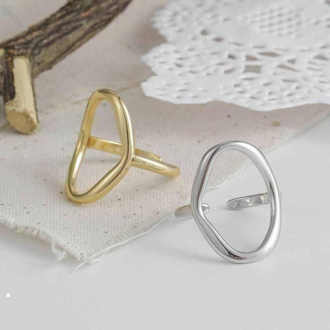 ゴールド　ラウンドリング　オーバル　指輪　デザイン大人　カクテル　クラフト抜け感 メンズのアクセサリー(リング(指輪))の商品写真