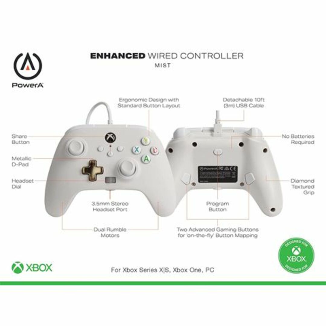 Xbox(エックスボックス)の【ジャンク】パワーエー コントローラー エンハンスド XBOX ホワイト エンタメ/ホビーのゲームソフト/ゲーム機本体(その他)の商品写真