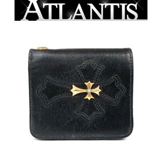 クロムハーツ(Chrome Hearts)のCHROME HEARTS 銀座店 クロムハーツ 22K DIGIACOMO ディジャコモ タイニーCHクロス 1Pダイヤ ウォレット 二つ折り財布 黒/ゴールド 94465(折り財布)