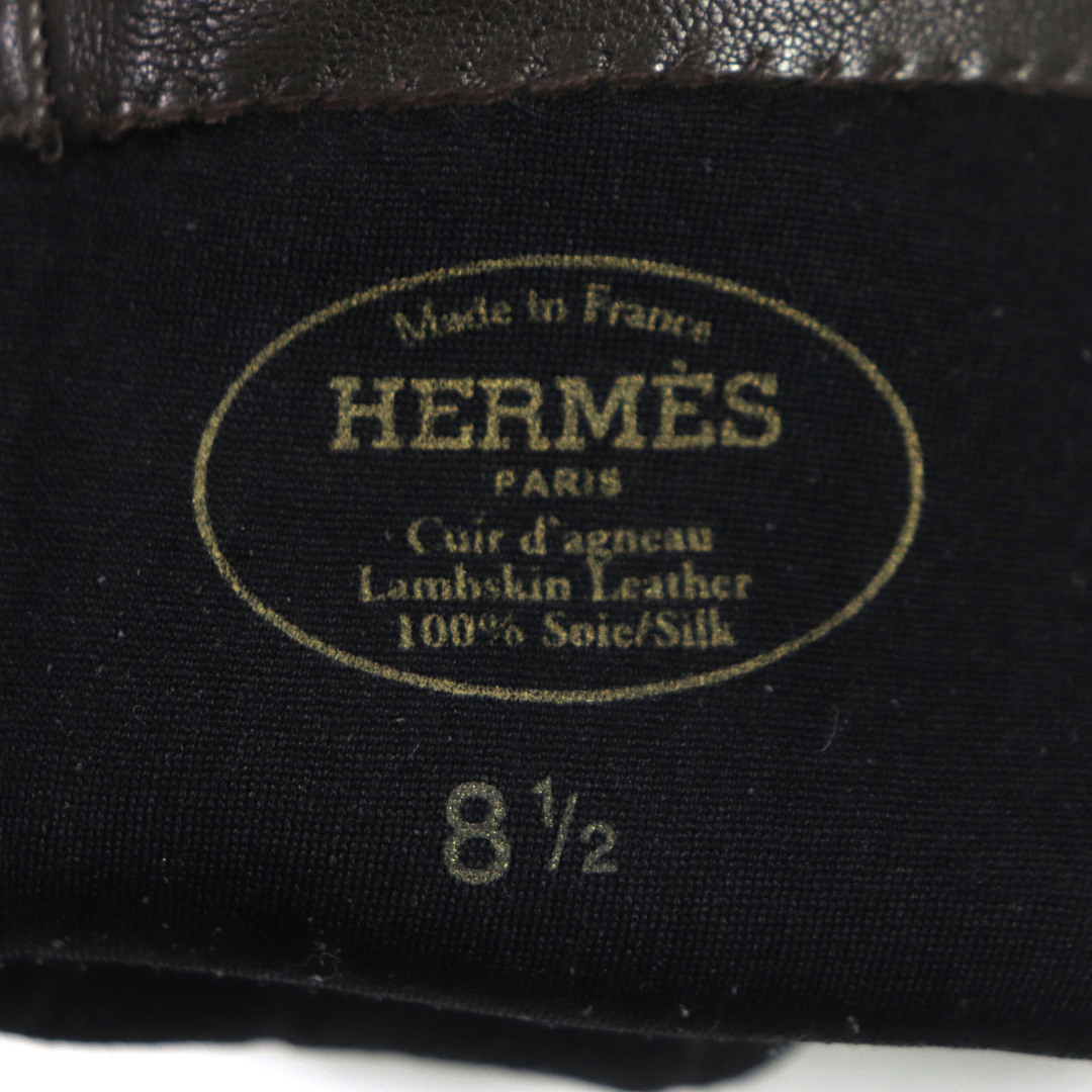 Hermes(エルメス)の美品▼HERMES エルメス 845293 ラムレザー 裏地シルク100% シルバー金具 セリエボタン グローブ 手袋 ダークブラウン 8.5 フランス製 レディース レディースのファッション小物(手袋)の商品写真