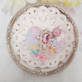 【116】女の子　ヘアゴム　クリップ　レース　リボン　プリンセス　ピンク　可愛い(ファッション雑貨)