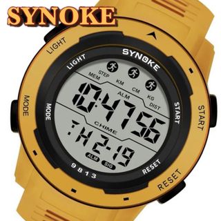 新品 SYNOKE デジタルウォッチ ラウンドフェイス メンズ腕時計 イエロー(腕時計(デジタル))