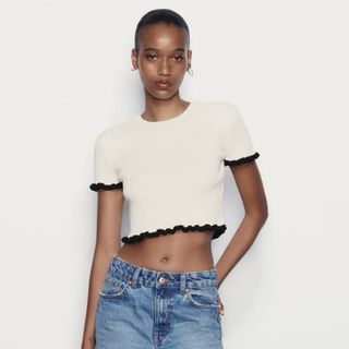 ザラ(ZARA)のZARA ボーダー　tシャツ　クロップド　ショート(Tシャツ(半袖/袖なし))