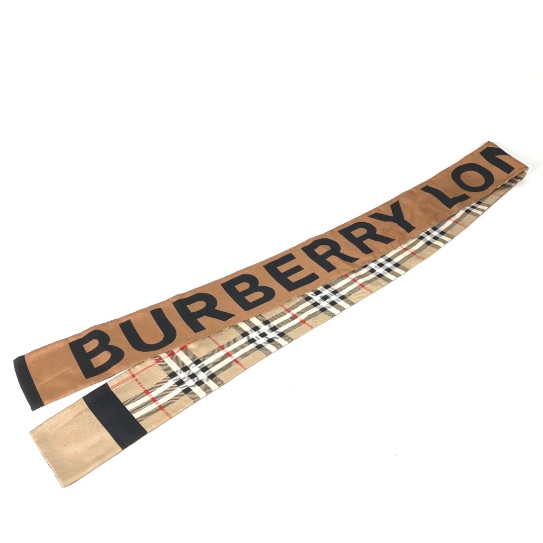 BURBERRY(バーバリー)のバーバリー BURBERRY チェック ロゴ 8017106 バンドースカーフ スカーフ シルク ベージュ 美品 レディースのファッション小物(バンダナ/スカーフ)の商品写真