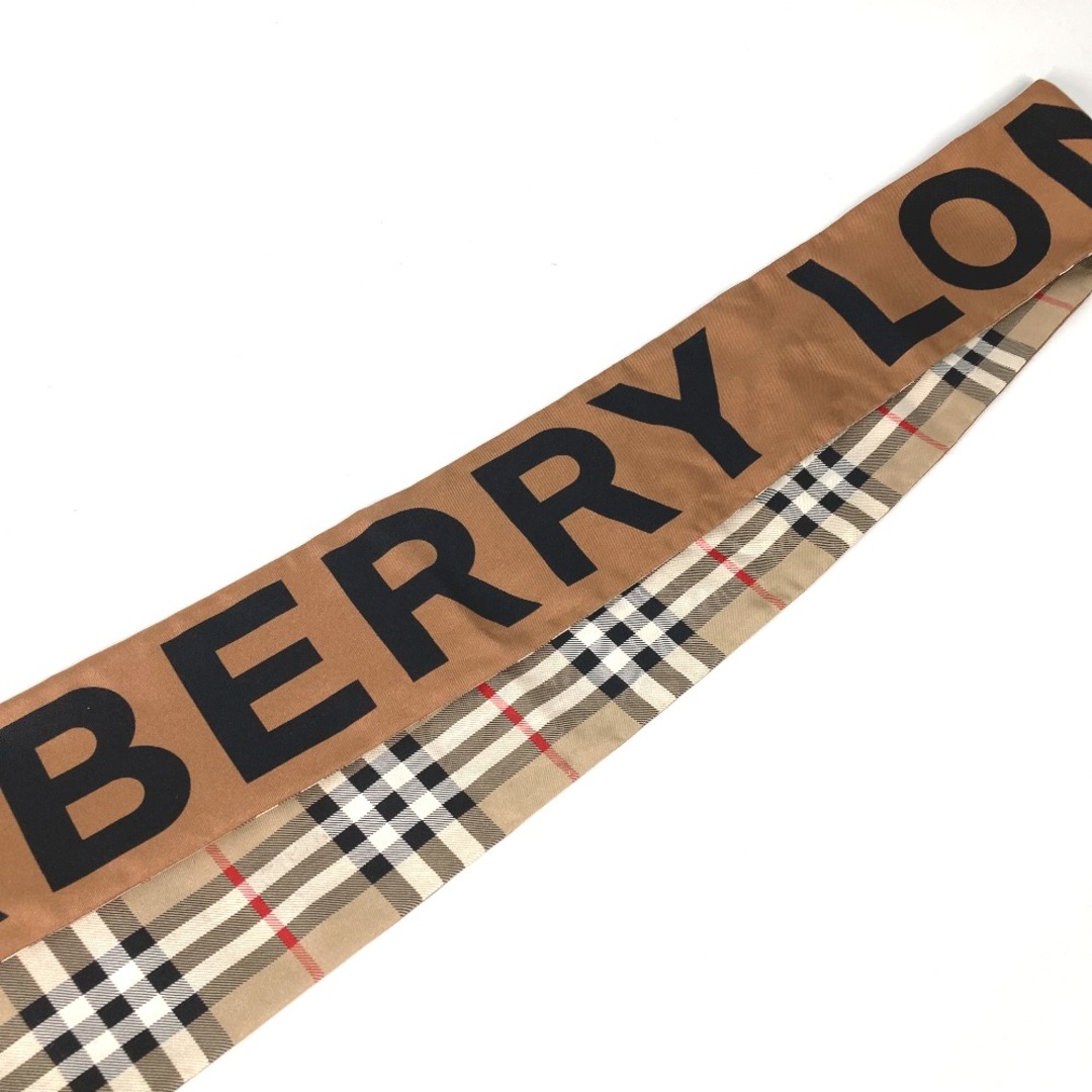 BURBERRY(バーバリー)のバーバリー BURBERRY チェック ロゴ 8017106 バンドースカーフ スカーフ シルク ベージュ 美品 レディースのファッション小物(バンダナ/スカーフ)の商品写真