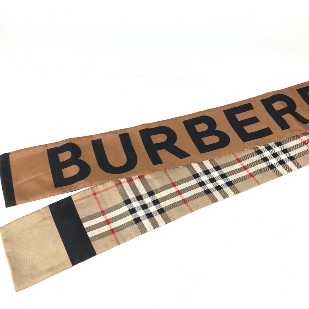 BURBERRY(バーバリー)のバーバリー BURBERRY チェック ロゴ 8017106 バンドースカーフ スカーフ シルク ベージュ 美品 レディースのファッション小物(バンダナ/スカーフ)の商品写真