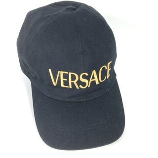 ヴェルサーチ(VERSACE)のヴェルサーチ VERSACE ロゴ 帽子 キャップ帽 ベースボール キャップ コットン ブラック 美品(キャップ)