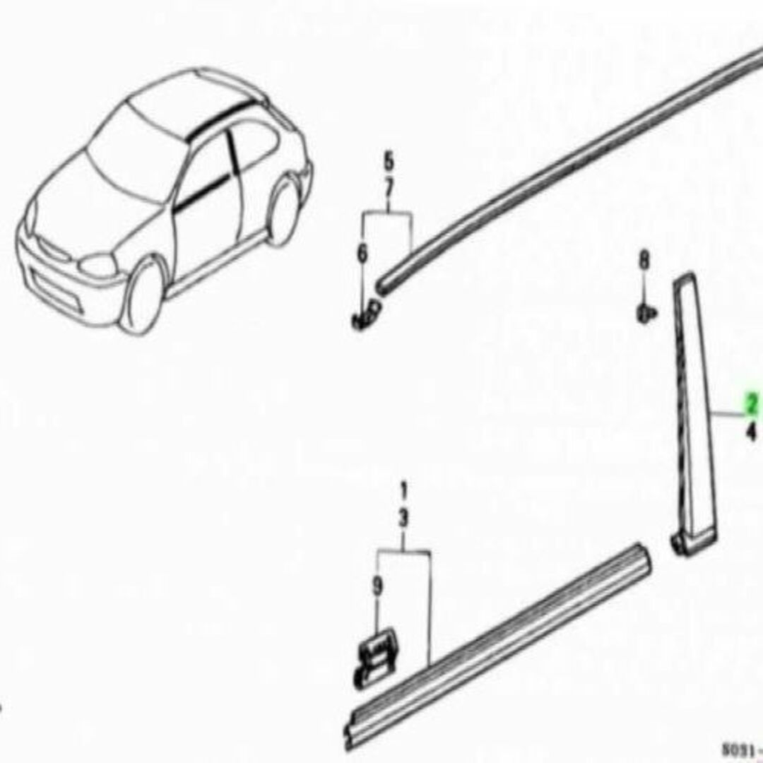 ホンダ(ホンダ)のホンダ シビック ガーニツシユ 左 フロントドアーサツシユ 自動車/バイクの自動車(車種別パーツ)の商品写真