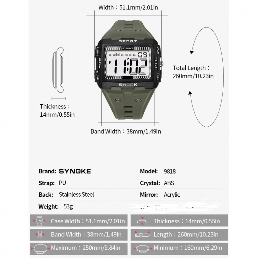 新品 SYNOKE ビッグフェイスデジタルウォッチ メンズ腕時計ブラック9818 メンズの時計(腕時計(デジタル))の商品写真