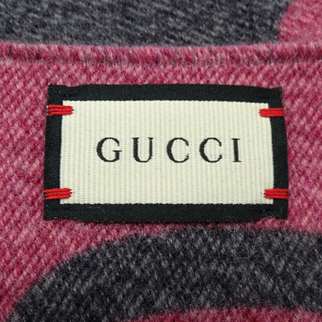 Gucci(グッチ)のグッチ GUCCI マフラー レディース ブランド ストール  ウール シルク GGジャガード グレー ピンク 558007 防寒 冬 【中古】 ハンドメイドのファッション小物(マフラー/ストール)の商品写真