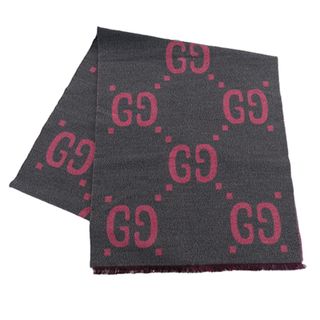 グッチ(Gucci)のグッチ GUCCI マフラー レディース ブランド ストール  ウール シルク GGジャガード グレー ピンク 558007 防寒 冬 【中古】(マフラー/ストール)