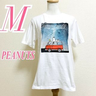 ピーナッツ(PEANUTS)のピーナッツ　半袖カットソー　M　ホワイト　ブラック　ブルー　プリント　スヌーピー(Tシャツ(半袖/袖なし))