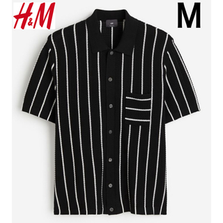 新品 H&M 高級 ニット シャツ ストライプ M