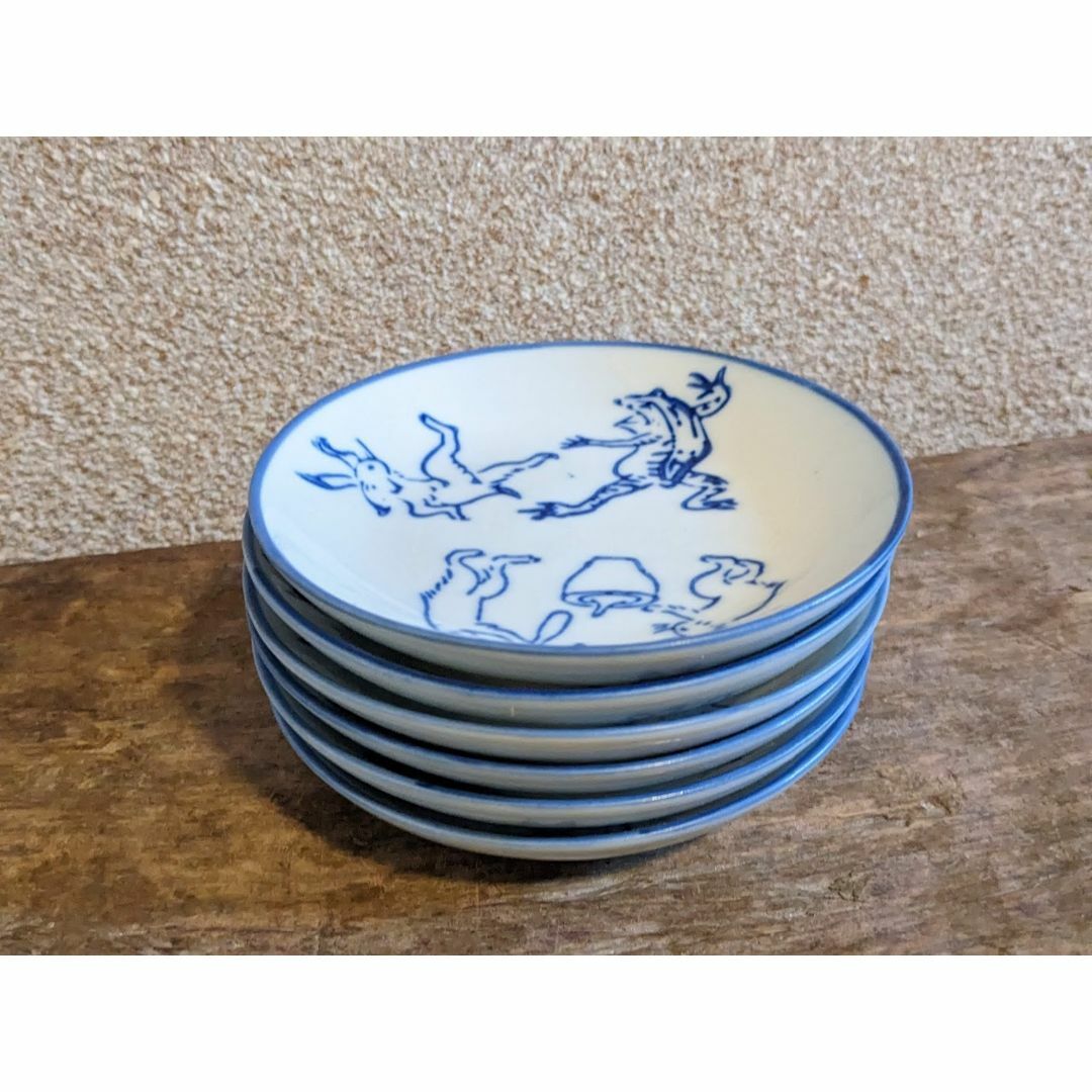 【鳥獣戯画小皿6枚】ソーサー　醬油皿　豆皿　蛙　兎　相撲【新入荷】 インテリア/住まい/日用品のキッチン/食器(食器)の商品写真