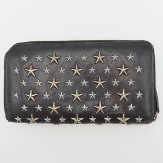 K03 JIMMY CHOO ジミーチュウ スタースタッズ レザー ラウンドファスナー 長財布 ブラック