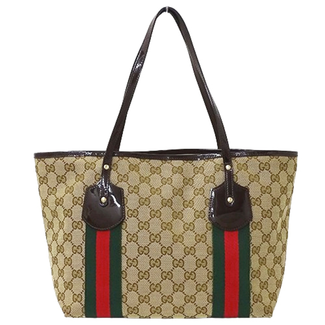 Gucci(グッチ)のグッチ GUCCI バッグ レディース ブランド トートバッグ GGキャンバス シェリー ブラウン ベージュ 211971 肩掛け おしゃれ 【中古】 レディースのバッグ(トートバッグ)の商品写真