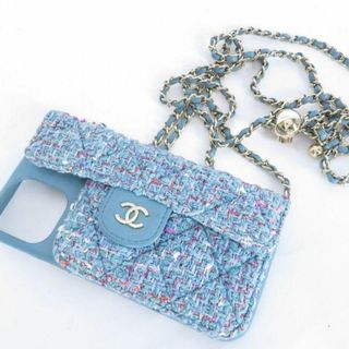 シャネル(CHANEL)の【 激レア 】 シャネル　ツイード スマホケース　チェーン　ココマーク　ブルー(iPhoneケース)