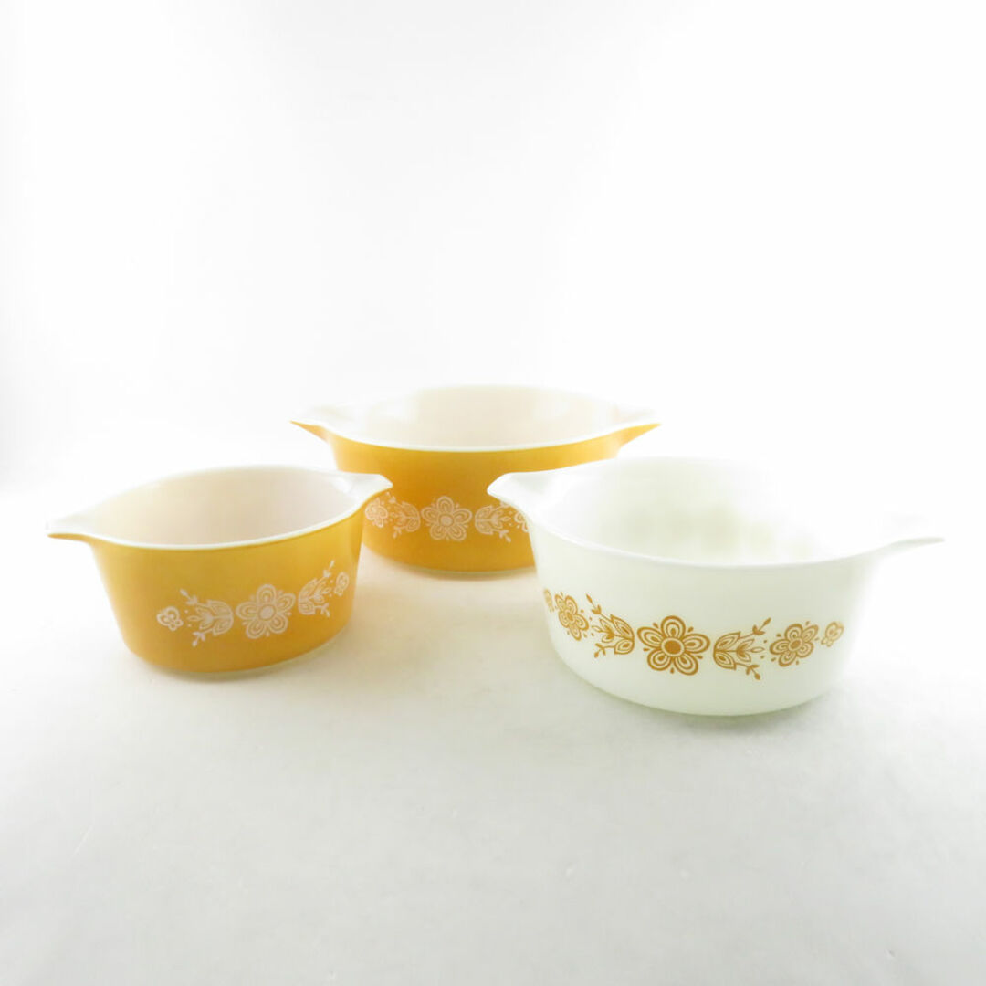 Pyrex(パイレックス)の美品 PYREX パイレックス 鍋 3点 セット オールド バタフライゴールド 米国 SU6294A3  インテリア/住まい/日用品のキッチン/食器(鍋/フライパン)の商品写真