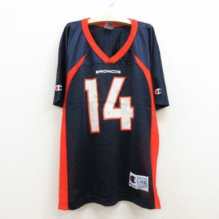 チャンピオン(Champion)の古着 チャンピオン Champion 半袖 ビンテージ フットボール Tシャツ キッズ ボーイズ 子供服 90年代 90s NFL デンバーブロンコス ブライアングリッシー Vネック 紺 ネイビー ユニフォーム ゲームシャツ アメフト スーパーボウル 22jul01(シャツ/カットソー)