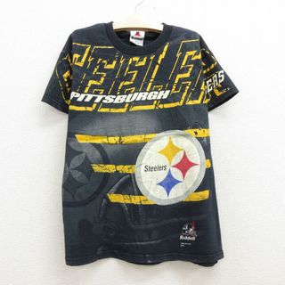 古着 半袖 ビンテージ Tシャツ キッズ ボーイズ 子供服 90年代 90s NFL ピッツバーグスティラーズ 全面プリント コットン クルーネック USA製 黒 ブラック アメフト スーパーボウル 【spe】 22jul01(シャツ/カットソー)