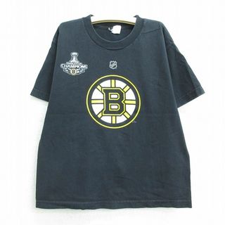 リーボック(Reebok)の古着 リーボック REEBOK 半袖 Tシャツ キッズ ボーイズ 子供服 NHL ボストンブルーインズ ティムトーマス 30 コットン クルーネック 黒　アイスホッケー ブラック 22jul01(シャツ/カットソー)