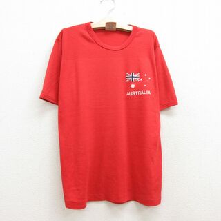 古着 半袖 ビンテージ Tシャツ キッズ ボーイズ 子供服 90年代 90s 国旗 フロッキープリント オーストラリア製 赤 レッド 22aug05(シャツ/カットソー)
