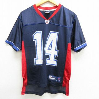 リーボック(Reebok)の古着 リーボック REEBOK 半袖 ビンテージ フットボール Tシャツ キッズ ボーイズ 子供服 00年代 00s NFL ニューイングランドペイトリオッツ ライアンフィッツパトリック 14 メッシュ地 Vネック 紺 ネイビー ユニフォーム ゲームシャツ メジャーリーグ ベースボール 野球 22a(シャツ/カットソー)