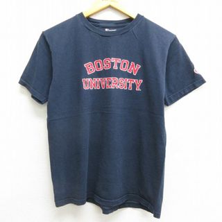 チャンピオン(Champion)の古着 チャンピオン champion 半袖 Tシャツ キッズ ボーイズ 子供服 ボストン 大学 コットン クルーネック 紺 ネイビー 22aug09(シャツ/カットソー)