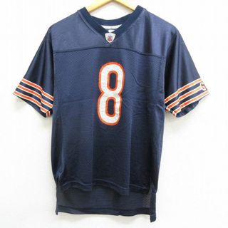 リーボック(Reebok)の古着 リーボック REEBOK 半袖 ビンテージ フットボール Tシャツ キッズ ボーイズ 子供服 00年代 00s NFL シカゴベアーズ レックスグロスマン 8 メッシュ地 Vネック 紺他 ネイビー ユニフォーム ゲームシャツ アメフト スーパーボウル 22aug09(シャツ/カットソー)