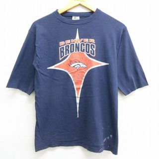 スターター(STARTER)の古着 スターター STARTER 半袖 ビンテージ Tシャツ キッズ ボーイズ 子供服 90年代 90s NFL デンバーブロンコス コットン クルーネック USA製 紺 ネイビー 22aug09(シャツ/カットソー)