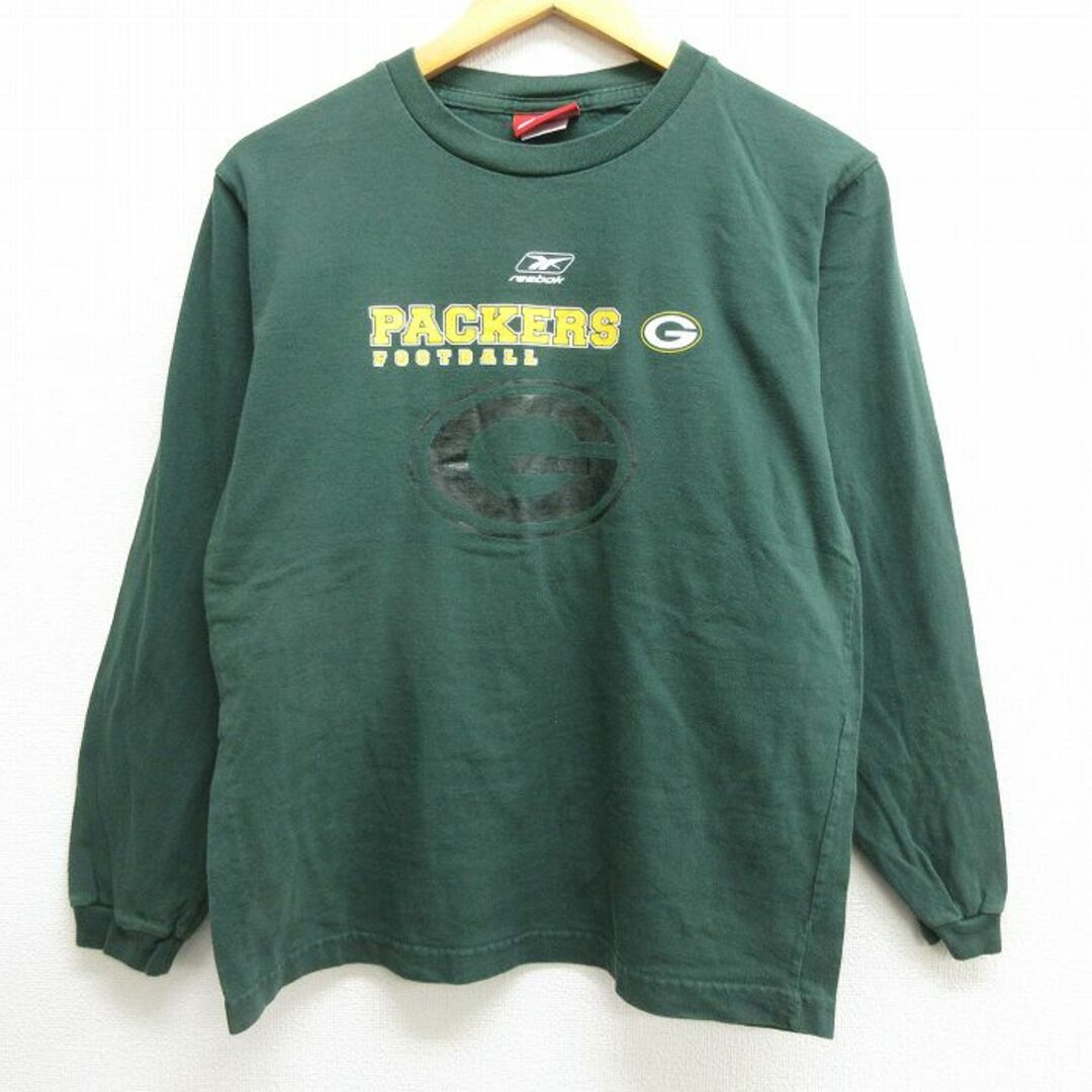 Reebok(リーボック)の古着 リーボック REEBOK 長袖 ビンテージ Tシャツ キッズ ボーイズ 子供服 00年代 00s NFL ピッツバーグスティーラーズ コットン クルーネック 緑 グリーン アメフト スーパーボウル 22aug09 キッズ/ベビー/マタニティのベビー服(~85cm)(シャツ/カットソー)の商品写真