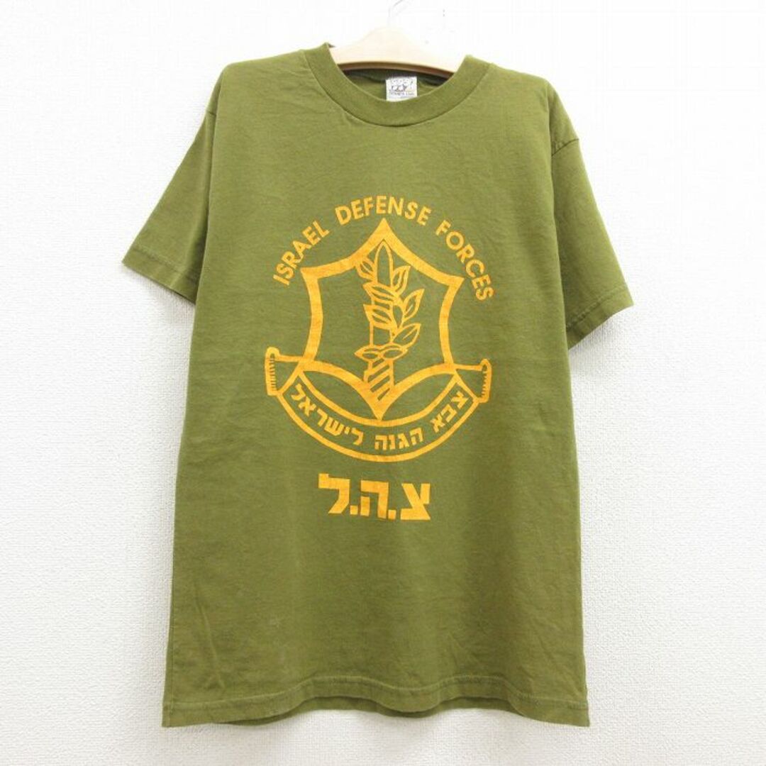 古着 半袖 ビンテージ Tシャツ キッズ ボーイズ 子供服 90年代 90s イスラエル国防軍 コットン クルーネック 緑 グリーン 22sep15 キッズ/ベビー/マタニティのベビー服(~85cm)(シャツ/カットソー)の商品写真