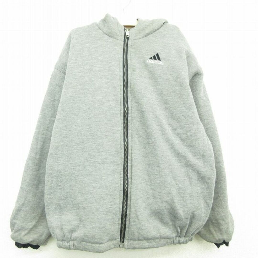 adidas(アディダス)の古着 アディダス adidas 長袖 ナイロン ジャケット パーカー キッズ ボーイズ 子供服 90年代 90s ビッグロゴ リバーシブル 黒他 ブラック 3本ライン 22oct11 キッズ/ベビー/マタニティのベビー服(~85cm)(シャツ/カットソー)の商品写真